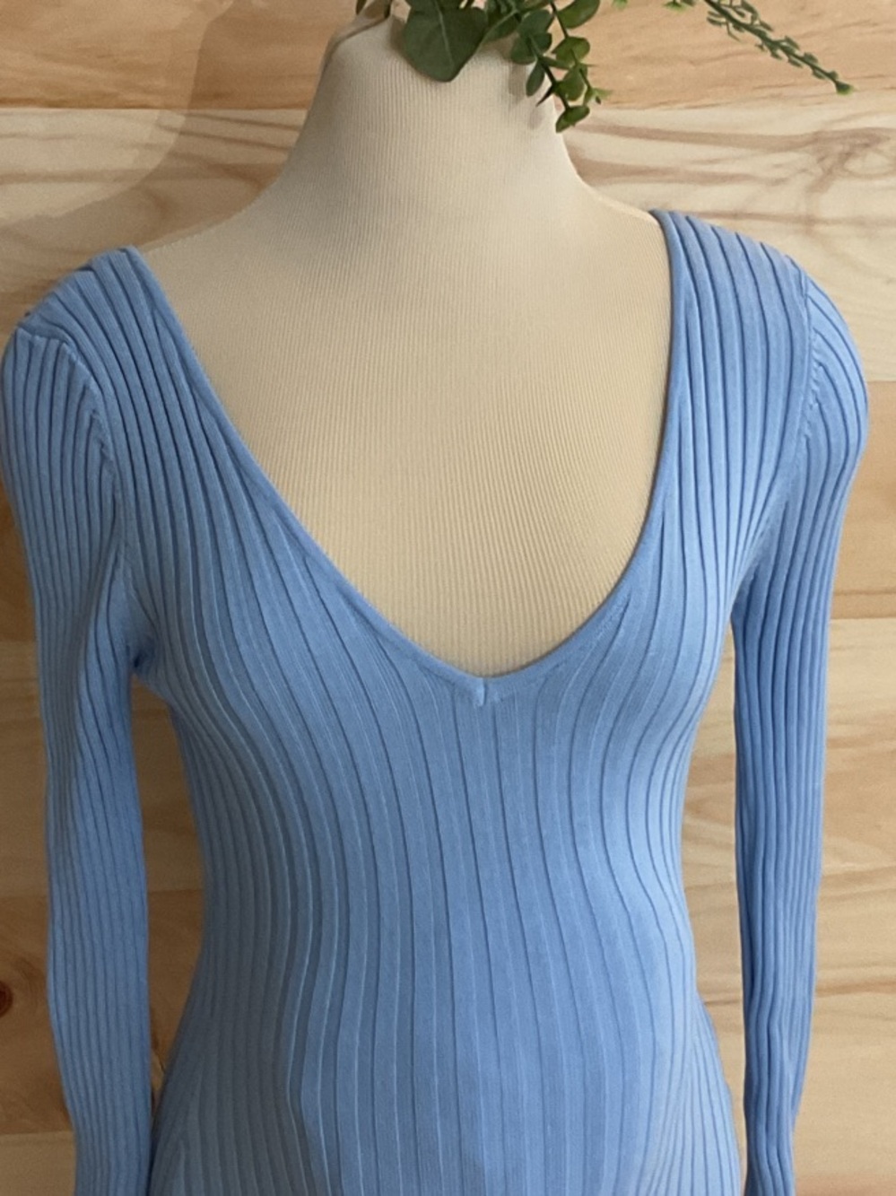 Pinkblush Light Blue Ribbed V-Neck Sweater - Picture 4 of 10
